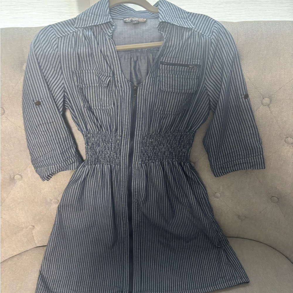 Blue Striped Zip-Up Dress